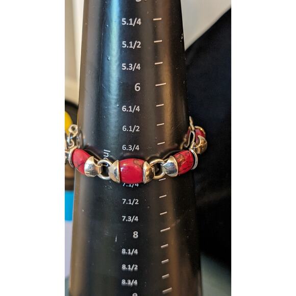 Mexican Red Jasper 925 Sterling Silver Toggle Bracelet - Picture 9 of 11